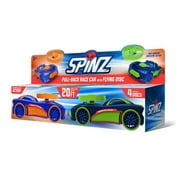 Spinz 2 Pack Race Cars with Flying Disc Launchers, Pull Back Bumper Toy Racer, Kids, Boys, Girls Gift, Blue/Red & Blue/Yellow, Ages 3+
