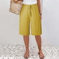 thumbnail image 2 of JJHGVB Cotton Linen Capris for Women Womens Long Shorts Dress Shorts for Women Below the Knee Resort Wear for Womens Linen Shorts Women Linen Shorts Beach Cropped Trousers Wide Leg Capri Yellow XL, 2 of 7