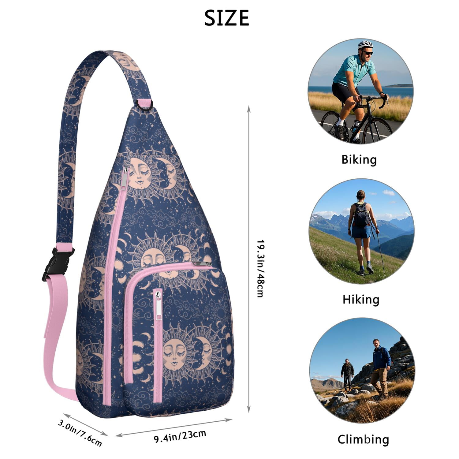 Gothic Mystical Crossbody Bag - Sun & Moon Star Print, Dark Aesthetic Sling Pack, Waterproof & Adjustable Strap