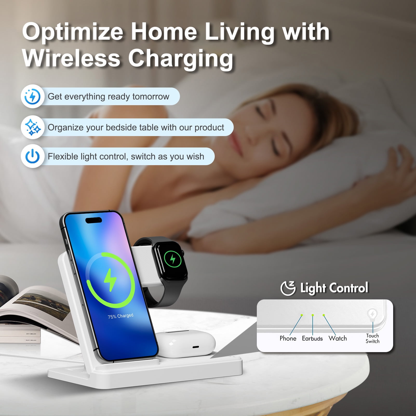 Chargeur Induction 3 En 1 Sans Fil 15W - Compatible IPhone 16/15/14/13/12/Pro/Max, Neuf