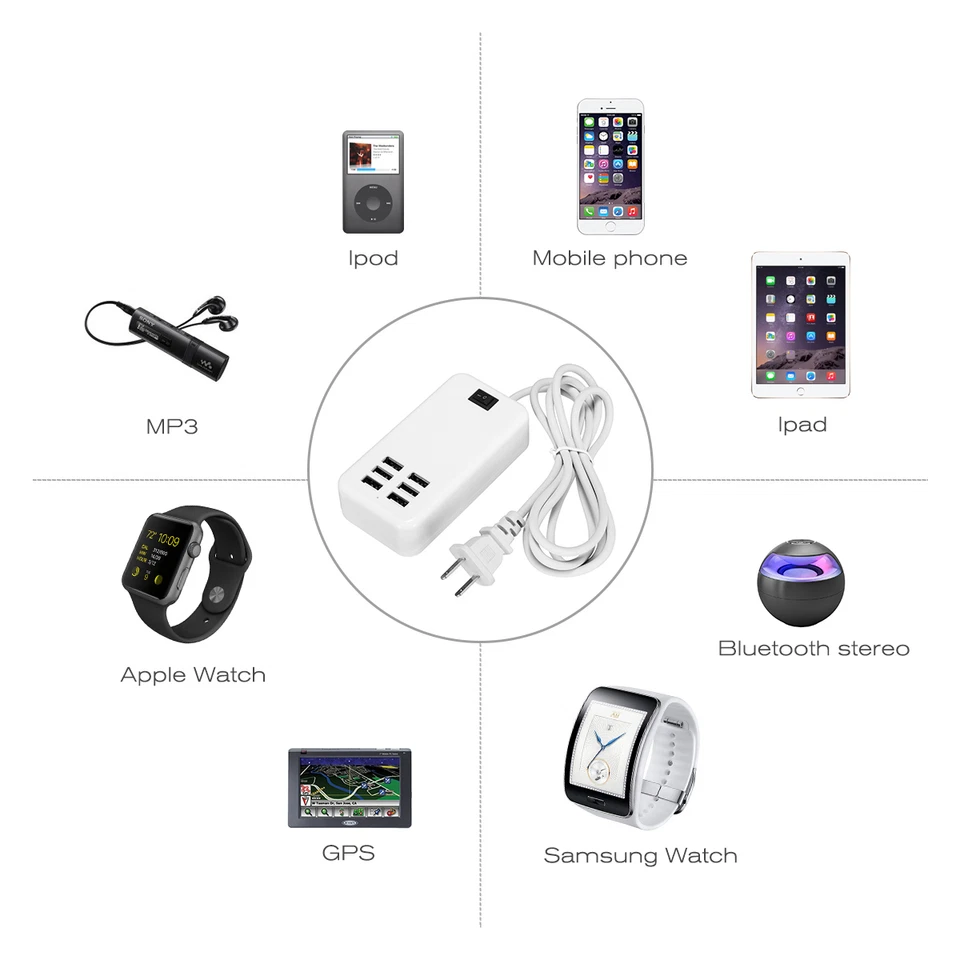 BUTTERFLY- Multi Port Usb Charger 6 Ports Adapter Travel Hub Ac Power Supply Us Plug