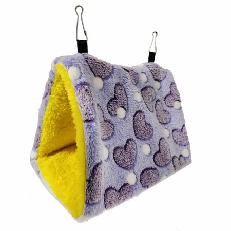 AUDeals Winter Warm Bird Hanging Bed Hut, Heart Print Soft Plush Flannel Cage House with Alloy Buckle, Cozy Sleep Sanctuary for Parrots Lovebirds‌