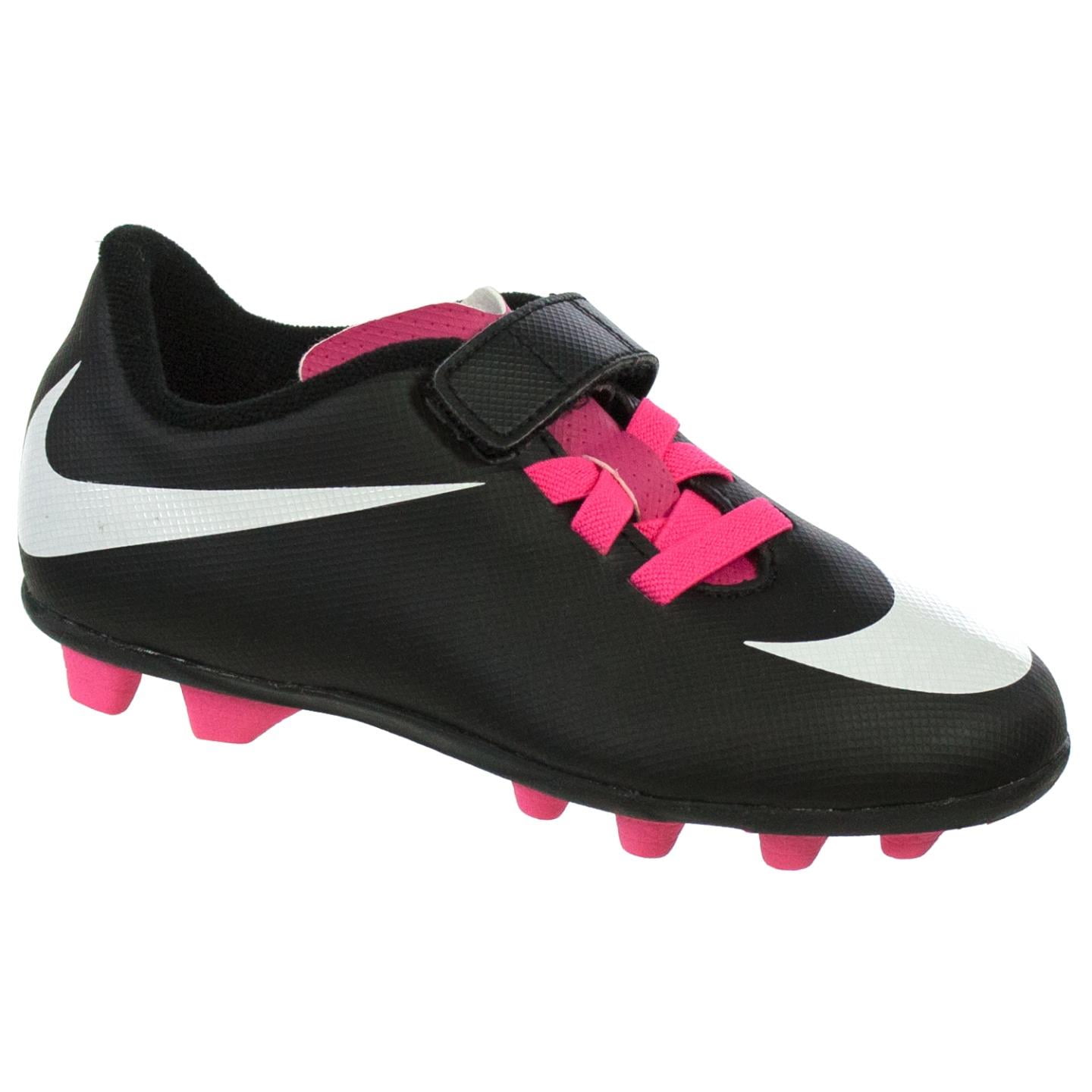 NIKE JR BRAVATA (V) FGR Youth Molded Soccer Cleats Black White Pink 13