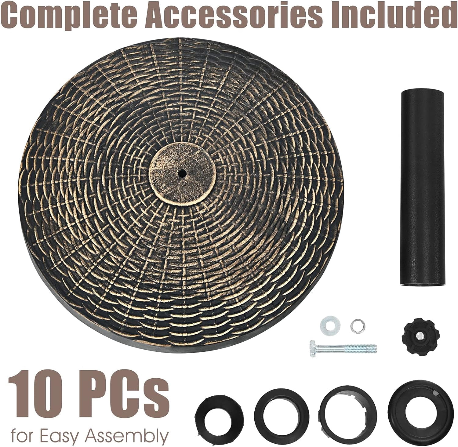 WBTER 22 lbs Patio Umbrella Base, 18 Inch Round Outdoor Umbrella Stand for 1.5'' or 1.9'' Diameter Pole, Heavy Duty Market Umbrella Holder for Garden Beach Yard Poolside Lawn, Bronze
