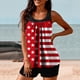 thumbnail image 4 of Trajes de baño Tankini Amzcrzy para mujer, trajes de baño, trajes de baño, bikini, traje de baño de dos piezas con estampado del Día de la Independencia, cintura alta y conservador, multicolor, S, 4 of 6