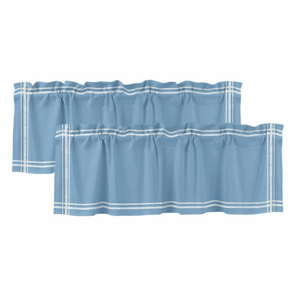 2 Pack Light Blue Valance for Window Solid Color Kitchen Valance Rod Pocket Short Curtain Topper Decorative Window Treatment for Living Room Bedroom 42"x12"