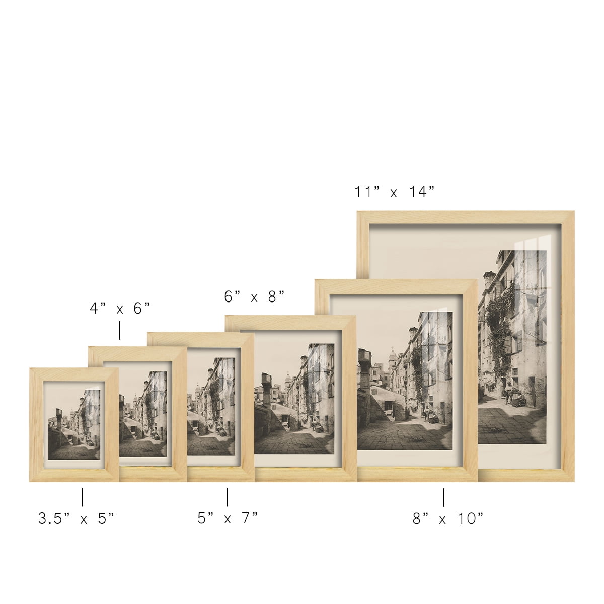 Vintage Views of Venice VIII - Framed Print w/glass - Natural Wood