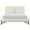 thumbnail image 5 of Contemporary Modern Urban Designer Bedroom Queen Size Platform Bed Frame, Fabric, Ivory White, 5 of 6