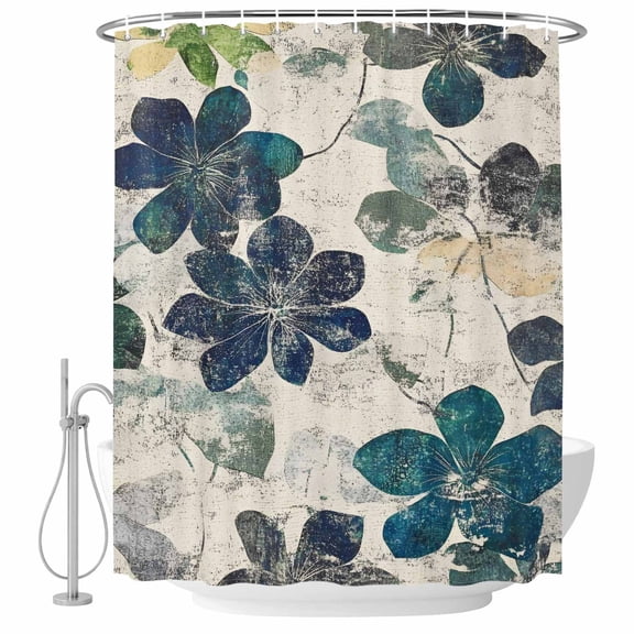Teal Green Leaves Shower Curtain Set - Small 36" x 72" Washable Bathtub Curtain with 12 Hooks, Vintage Shabby Botanical Waterproof Fabric Stall Shower Curtains for Bathroom/Bathtub Décor