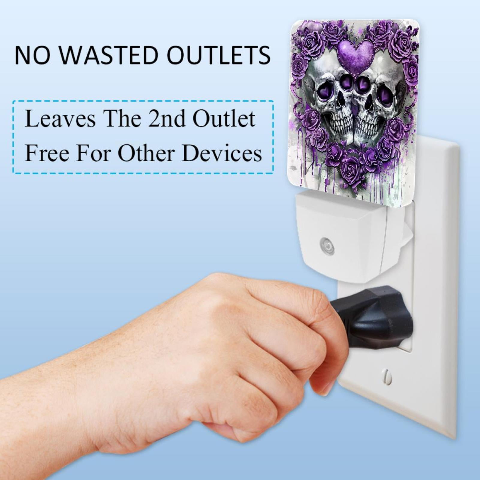 PhooArto Purple Flowers Love Skull Plug in LED Night Light Auto Sensor Dusk to Dawn Decorative Night for Bedroom, Bathroom, Kitchen, Hallway, Stairs, Baby's Room, Energy Saving