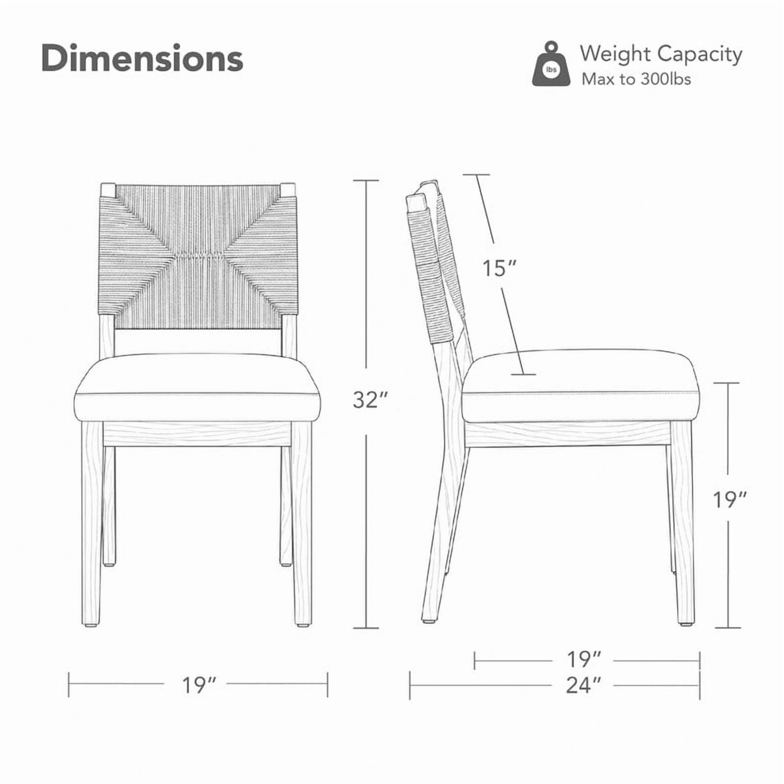 Spruce & Spring Boho Upholstered Dining Chairs Set of 2 with Handwoven Paper Rope Back for Dining Room or Kitchen, Cream Fabric, Natural