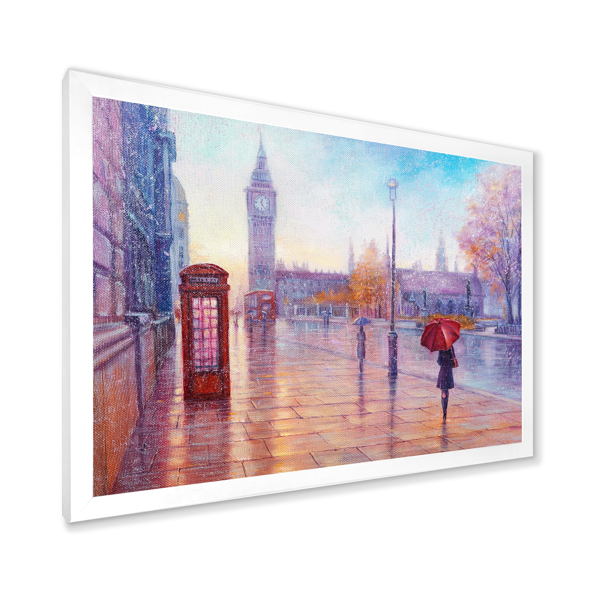 Designart 'Big Ben and Woman With Red Umbrella In London Street' French Country Framed Art Print