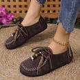 thumbnail image 2 of Hurxie Women's Suede Beaded Moccasins Loafers Fashion Comfortable Round Toe Slip On Lace Up Flats for Casual Daily Work Walking Shoes Coffee 36, 2 of 7