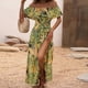 thumbnail image 5 of Vestido Vestido elegante con estampado de hojas, sin espalda, para mujer, suelto, informal, con cuello oblicuo, traje de vacaciones Ygjytge Amarillo T M para Mujer, 5 of 8
