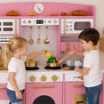 thumbnail image 2 of Reasea Kids Wooden Play Kitchen Set , Toddler Toy Kitchen Playset with 24 Accessories, Realistic Appliances & Storage for Kids Ages 3+, Pink, 2 of 9