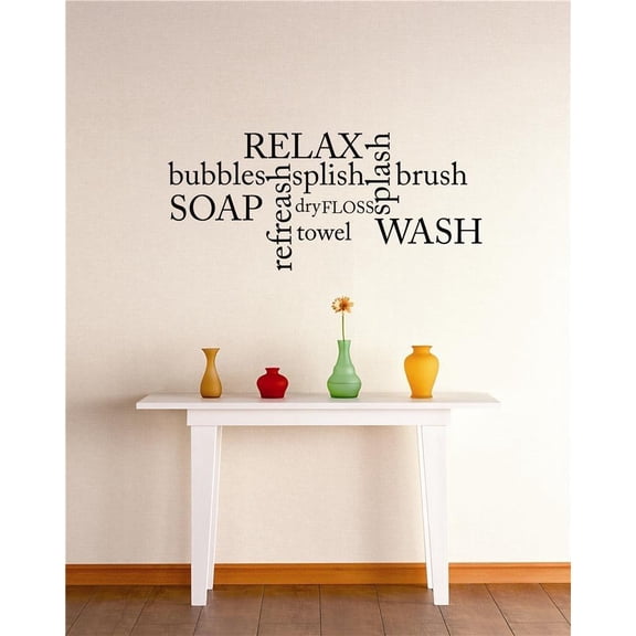 Vinyl Wall Quote Decals for Home - Splish Splash Soap Dry Towel Brush Stylish Wall Sticker for Easy Home Decoration - Size: 15 In x 22 In