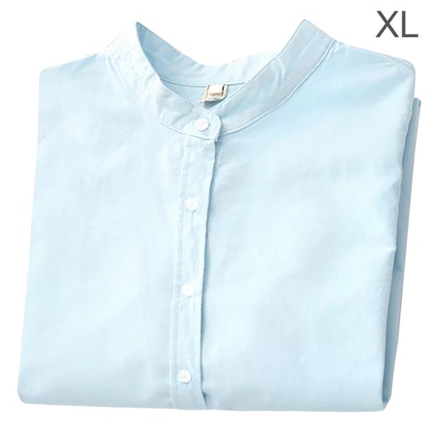 Camisa De Mujer Blusa Casual De Manga Larga Con Botones De Color Sólido Top, Azul Cielo, XL kenally AP001197-10B
