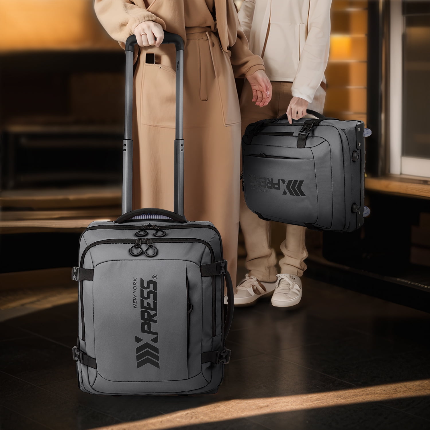 17" Underseat Carry On Luggage Airplane Approved,Water Resistant Softside Rolling Suitcase Lightweight Personal Item Travel Bag,Gray - TA069