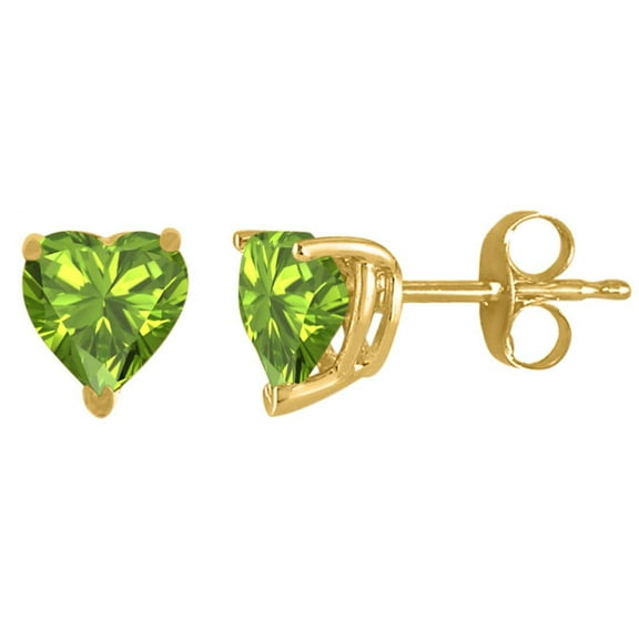 6MM Heart Shape Peridot Earrings in 14k Yellow Gold