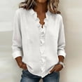 thumbnail image 2 of Women's Casual Long Sleeve Ruffled Collar Shirt Top Blouse Solid Color Crewneck Loose Fit Soft Business Office Work Vacation Outfit Fashion Essential Gift for Women | Sopatenor,White XL, 2 of 5