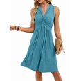 thumbnail image 4 of Women'S Twist Front V Neck Ruffle Summer Dress Elegant Sleeveless Club Party Tunic Bodycon Mini Dresses Lake Blue M, 4 of 10