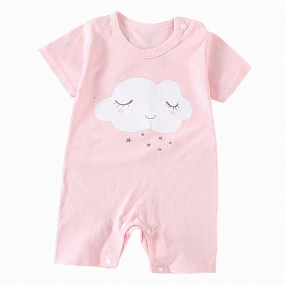Xyant Baby Girl Rompers 0 3 6 9 12 18 24 Months Baby Boy Summer Clothes Cotton Short Sleeve Rompers Breathable One-Piece Jumpsuits with Animal Themes for Spring/Summer (Light Pink,18-24 Months)