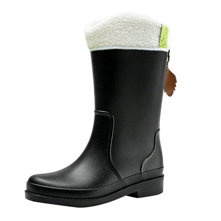 

Womens Rain Boots Waterproof Middle Non-Slip Thickened Sole Plush Hunter Rain Boots Workout Unisex Rain Boots Women