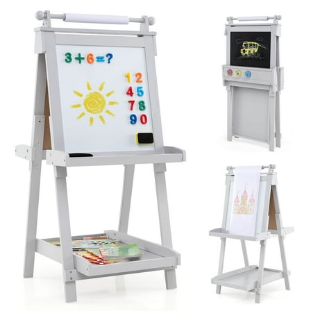 Infans Foldable Easel for Kids 3-in-1 Double-sided Art Easel with Chalkboard Green