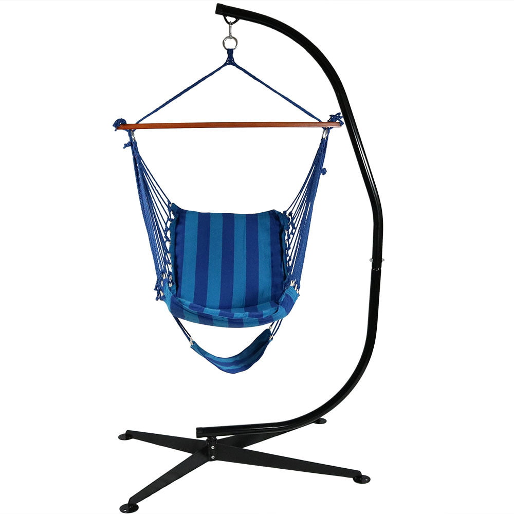 Sunnydaze Indoor-Outdoor Hanging Hamac Chaise Balançoire et C-Stand Set-Oasis