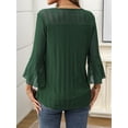 thumbnail image 4 of Women'S Ruffle 3/4 Sleeve Elegant Dressy Blouses Crew Neck Double Layers Mesh Tunic Tops Dark Green S, 4 of 9