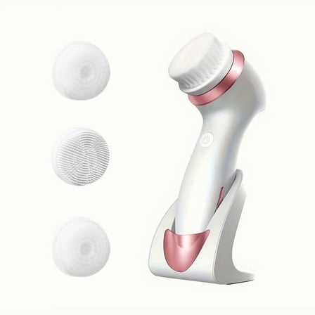 Facial Cleansing Brush,3 in 1 with 3 Brush Heads, USB Rechargeable,Rose Gold with Purple Massage Head,360º Rotating Cleansing Technology,2 Speed Modes for All Skin Types