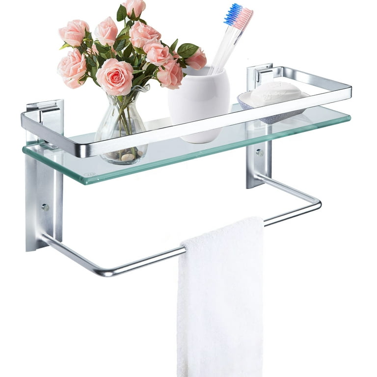 CERBIOR Floating Wall Shelves, with Rail & Organize Towel Bar for