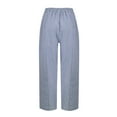 thumbnail image 5 of Women's Casual Pants Summer Pants For Women Casual Pants Stripe Print Side Button Trendy Pants Baggy Elastic Waist Straight Leg Comfy Trousers,Blue Women's Casual Pants M, 5 of 5