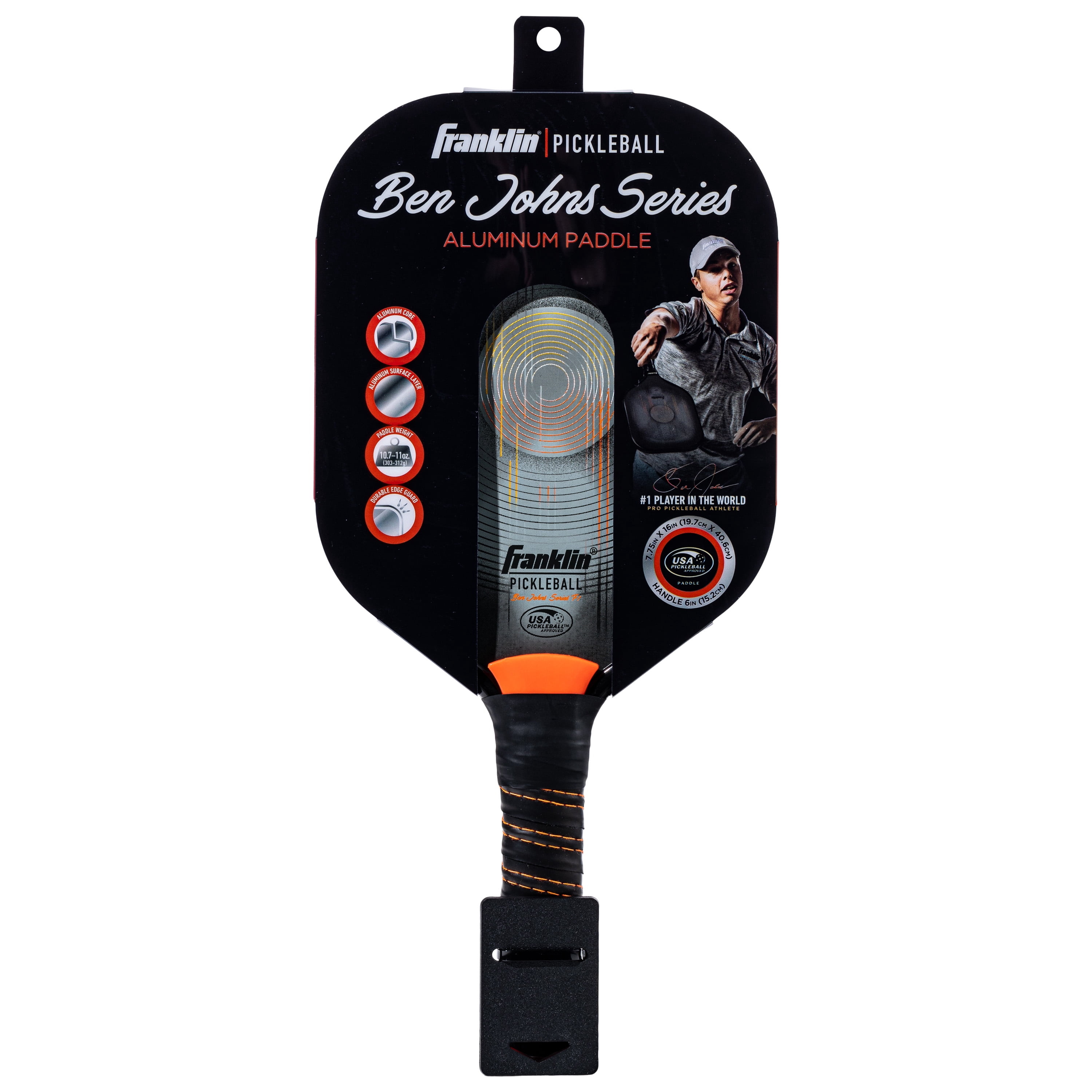 Franklin Sports Pickleball Paddle - Ben Johns Series Paddle Aluminum - USAP Approved - Black/Orange