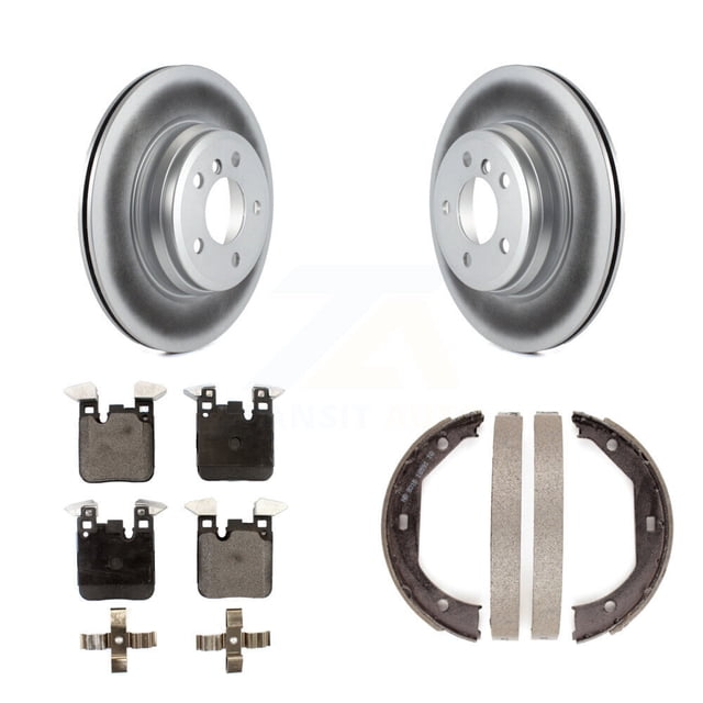 Transit Auto Rear Disc Coated Rotors Semi-Metallic Pads and Parking Brake Shoes Kit for Car 2015 BMW 428i Convertible with 330mm Diameter Rotor Blue Painted Calipers KGF-103387