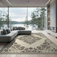 thumbnail image 2 of ODIKA 6'x9' Washable Area Rug Distressed Medallion Panel With Farmhouse Floral Vine Corners Boho Flowing for Dining Room, Under Table, Office Décor, Non-Slip Chair-Friendly, 2 of 7