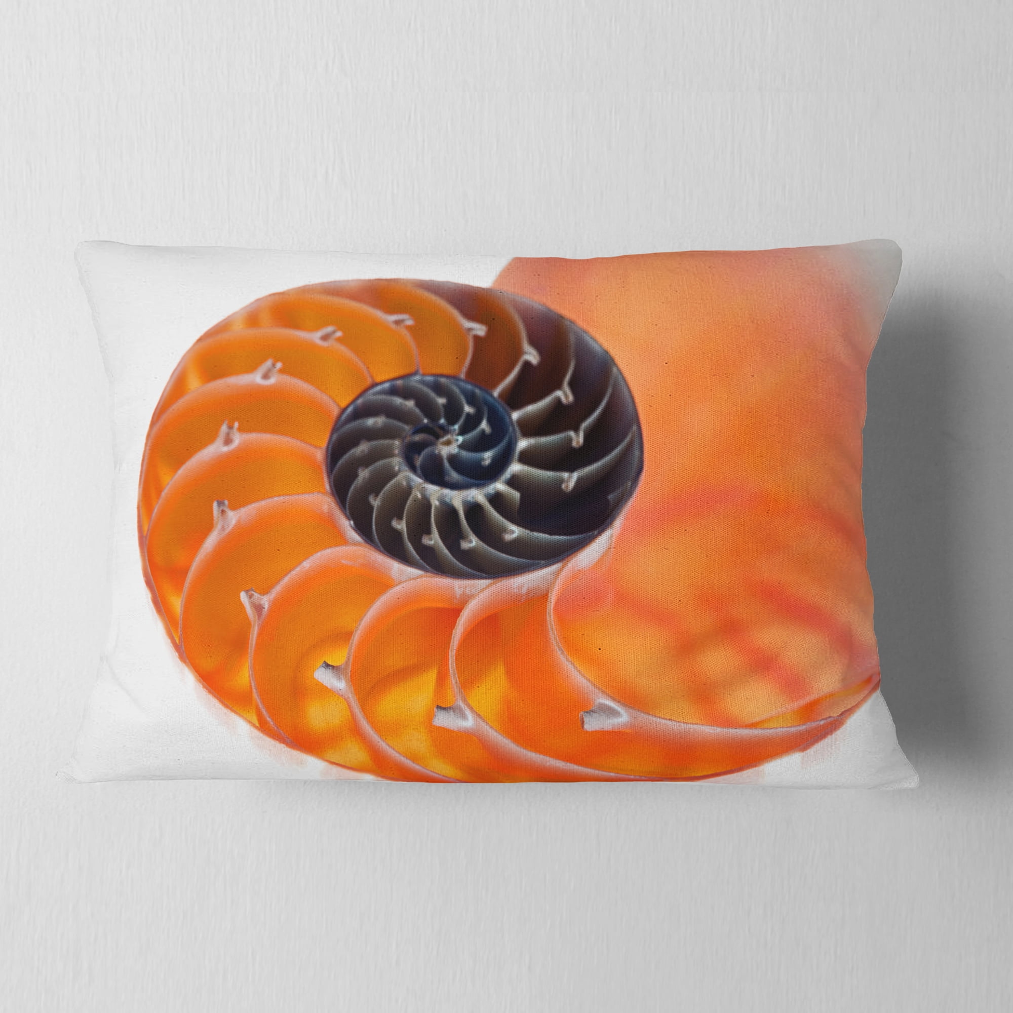 Designart Orange Nautilus Shell - Contemporary Throw Pillow - 12x20