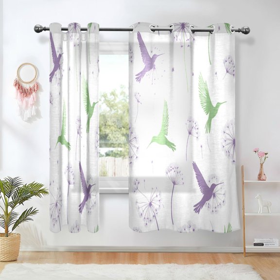 Yayeee Window Curtains Set of 2 for Living Room Light Filtering 63"x42", Purple Birds