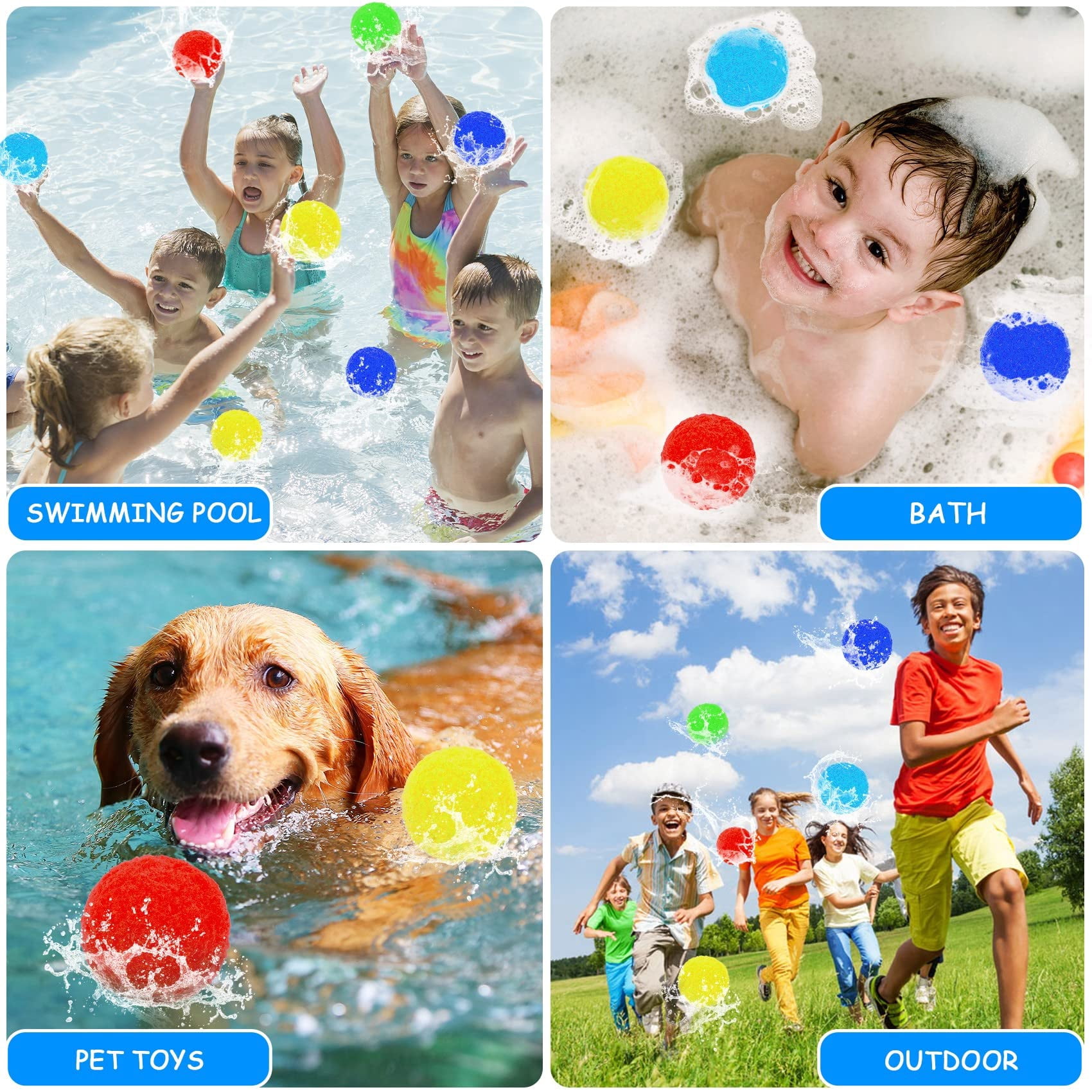 Trianu 100Pcs Reusable Water Balloons, Soaker Water Balls Outdoor Toys for Pool Water Toys, Rightness Beach Ball for 3+ Years, Multicolor