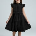 thumbnail image 2 of MIXUE Toddler Girls Casual Dresses Kids Summer Chiffon Solid Color Crew Neck Ruffle Sleeveless Elegant A Line Party Dress Beachwear,Black,6-7 Years, 2 of 4