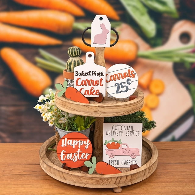 Easter Decorations for Home Wooden Layered Tray Decoration Sign for Farmhouse Table CenterPC