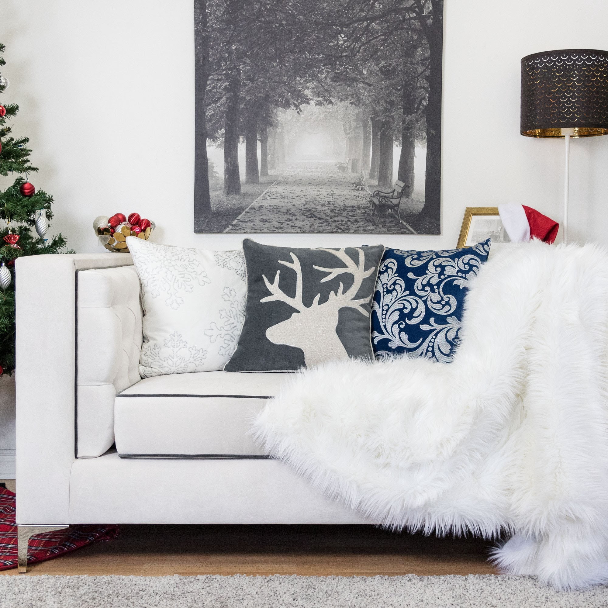 Reindeer Gray Animal Print Polyester 20 in. x 20 in. Throw Pillow
