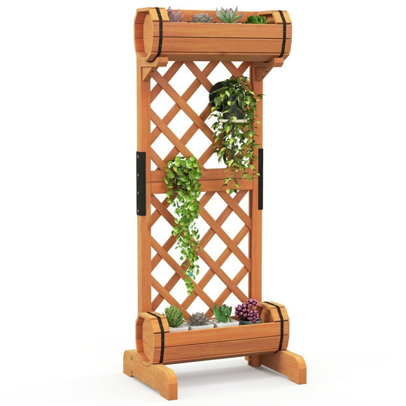 Topbuy 2-In-1 Raised Garden Bed with Trellis Removable Planter Boxes with Lattice Trellis 44.5" Vertical Wood Flower Bed