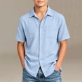 thumbnail image 2 of Abtuhar Kids Boys 5-15 Years Summer Tops Solid Short Sleeve Turndown Collar Breathable Soft Casual Blouses Shirts, 2 of 5