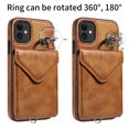 thumbnail image 3 of Allytech iPhone 11 Case with Ring Holder & Shoulder Strap, Retro PU Leather Cards Slots Kickstand Detachable Lanyard Shockproof Wallet Case Cover for Apple iPhone 11 - Brown, 3 of 14