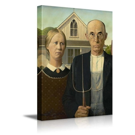 - American Gothic by Grant Wood Giclee Canvas Prints Wrapped Gallery Wall Art | Stretched and Framed Ready to Hang - 32