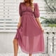 thumbnail image 5 of Vestido de Verano de Manga Corta para Mujeres de Moda Cómodo Vestido de Cuello en V de Color Sólido, Poliéster, 5 of 8