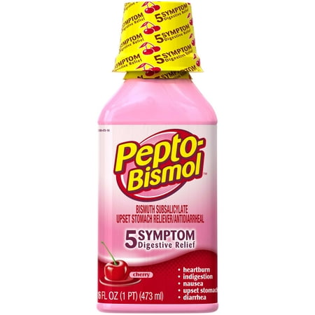 (2 Pack) Pepto Bismol Liquid for Nausea, Heartburn, Indigestion, Upset Stomach, and Diarrhea Relief, Cherry Flavor 16 (Best Cure For Diarrhea And Upset Stomach)