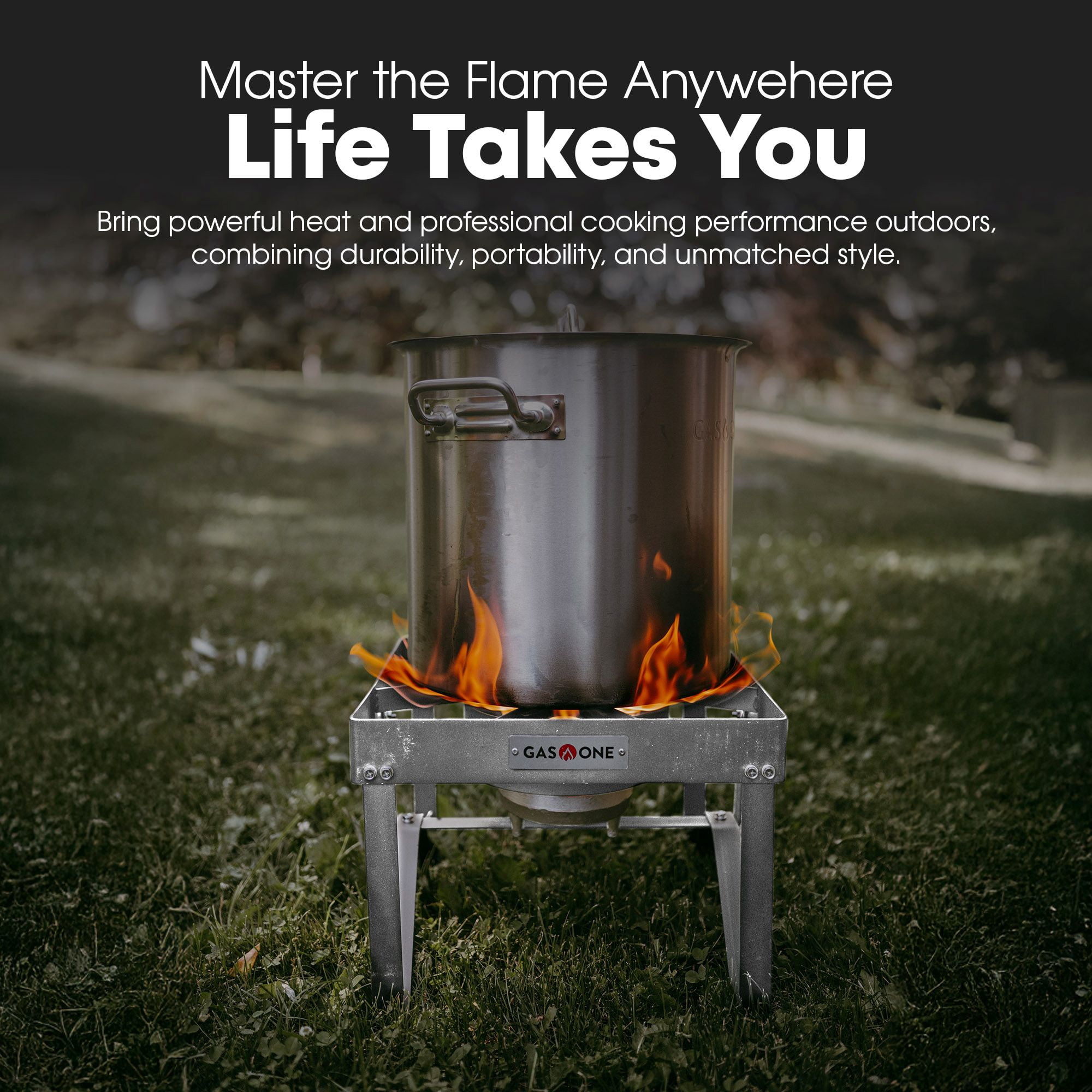 GasOne Stainless Steel Outdoor Propane Burner – High Pressure Camp Stove with Adjustable Regulator & Steel-Braided Hose