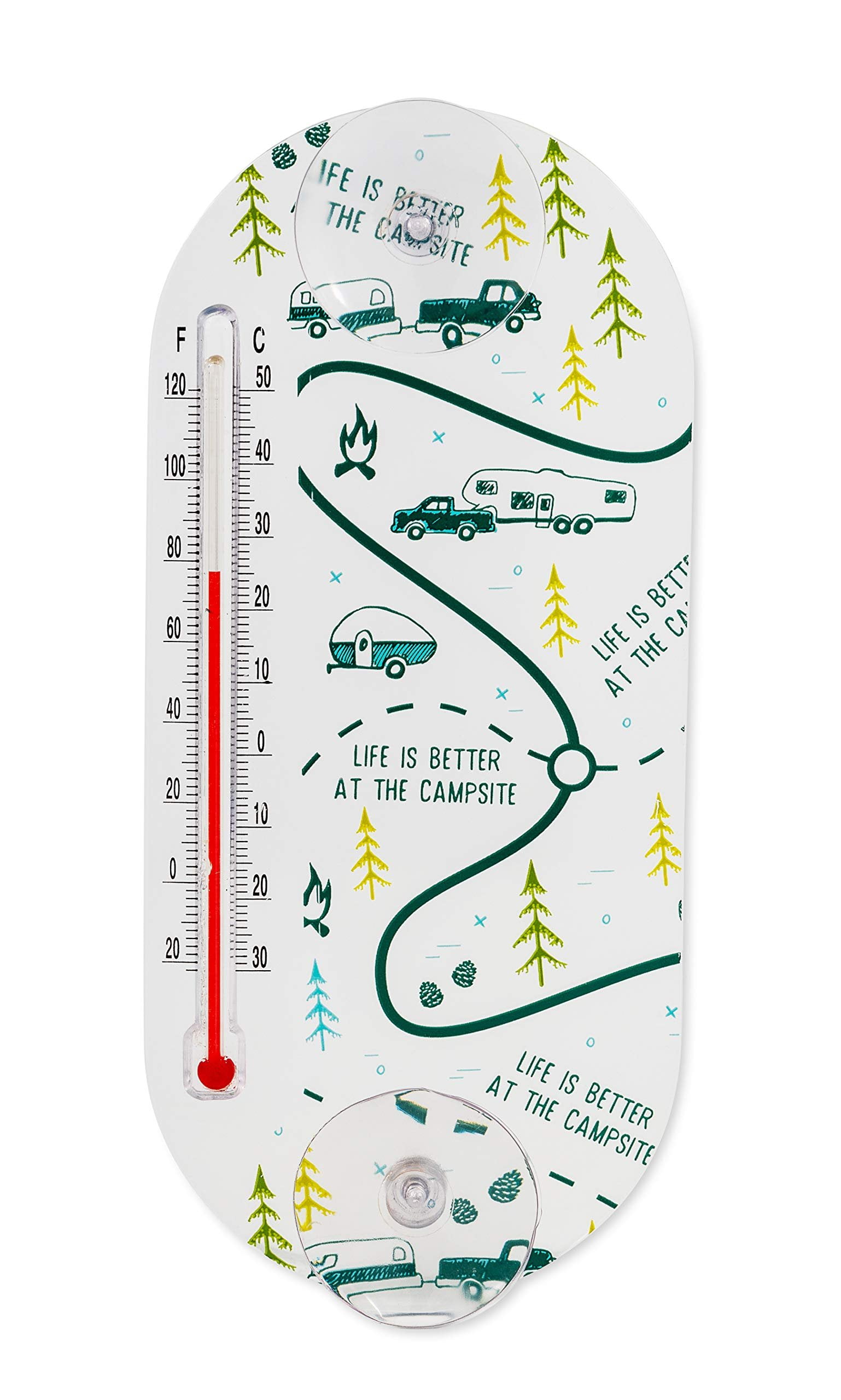 Camco Unknown 53367 Life is Better at The Campsite Window Thermometer RV Map Design - Displays Both Fahrenheit and Celsius Temperatures - Allows for Easy Mounting to Any Glass Surface